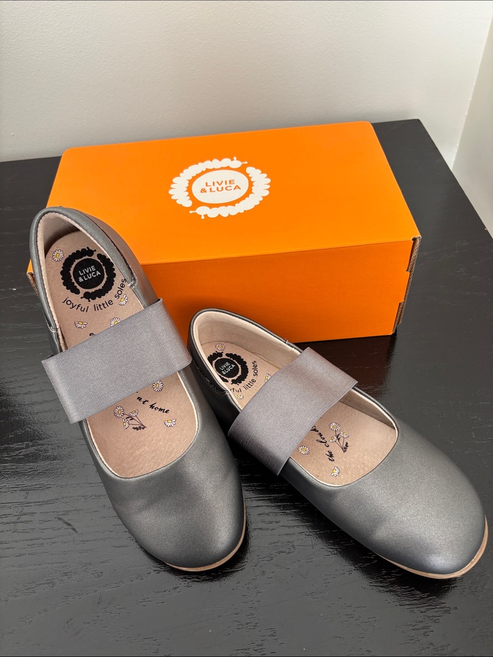 Livie & Luca Metallic Gray Mary Jane Flats for Kids